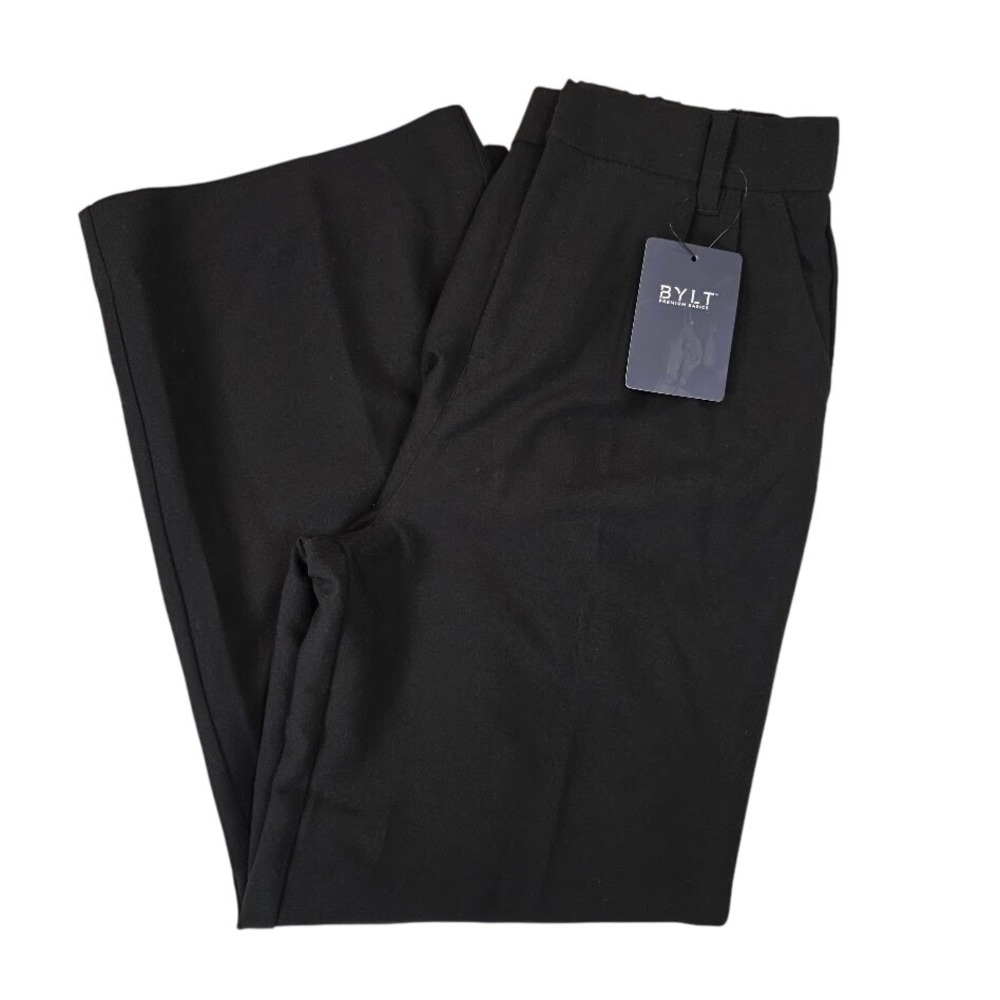 BYLT Women XL Tailored Wide Leg Pant Black Pleated High Rise NEW